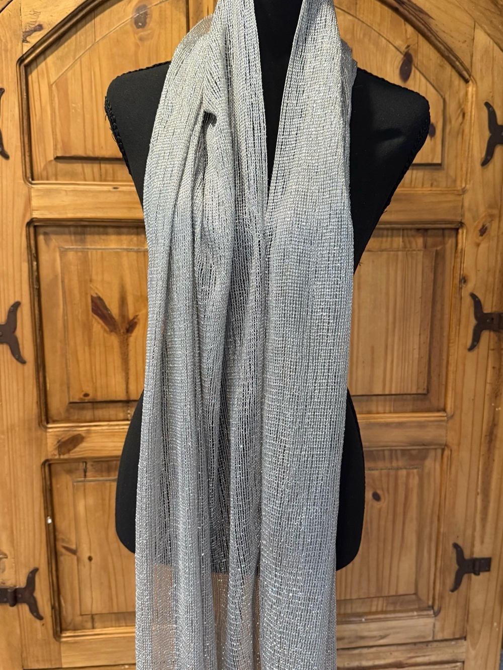 Light Silver Metallic Sheer Scarf with fringes for Women - Versatile Wrap